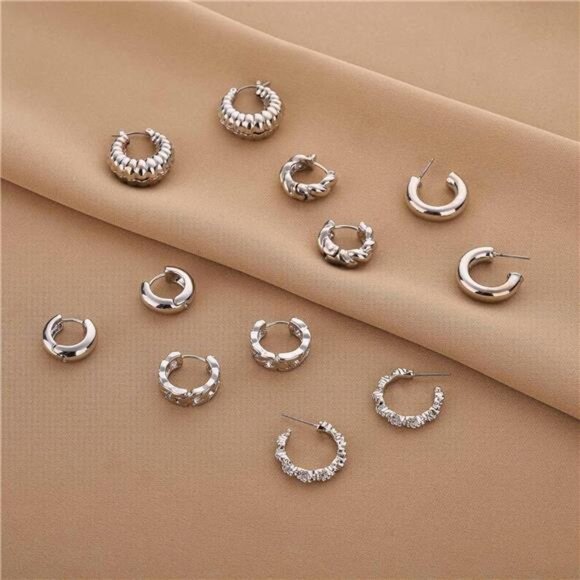 Chunky Hoop Earrings Set 14K Gold Hoop Earrings for Women Hypoallergenic - Picture 4 of 7